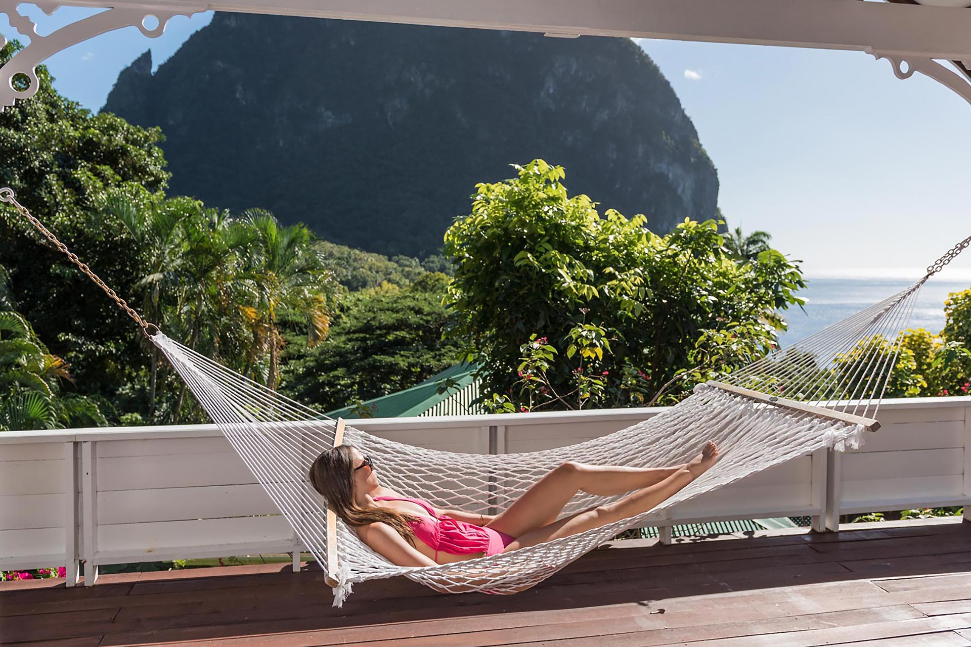 A woman relaxing on a hammock