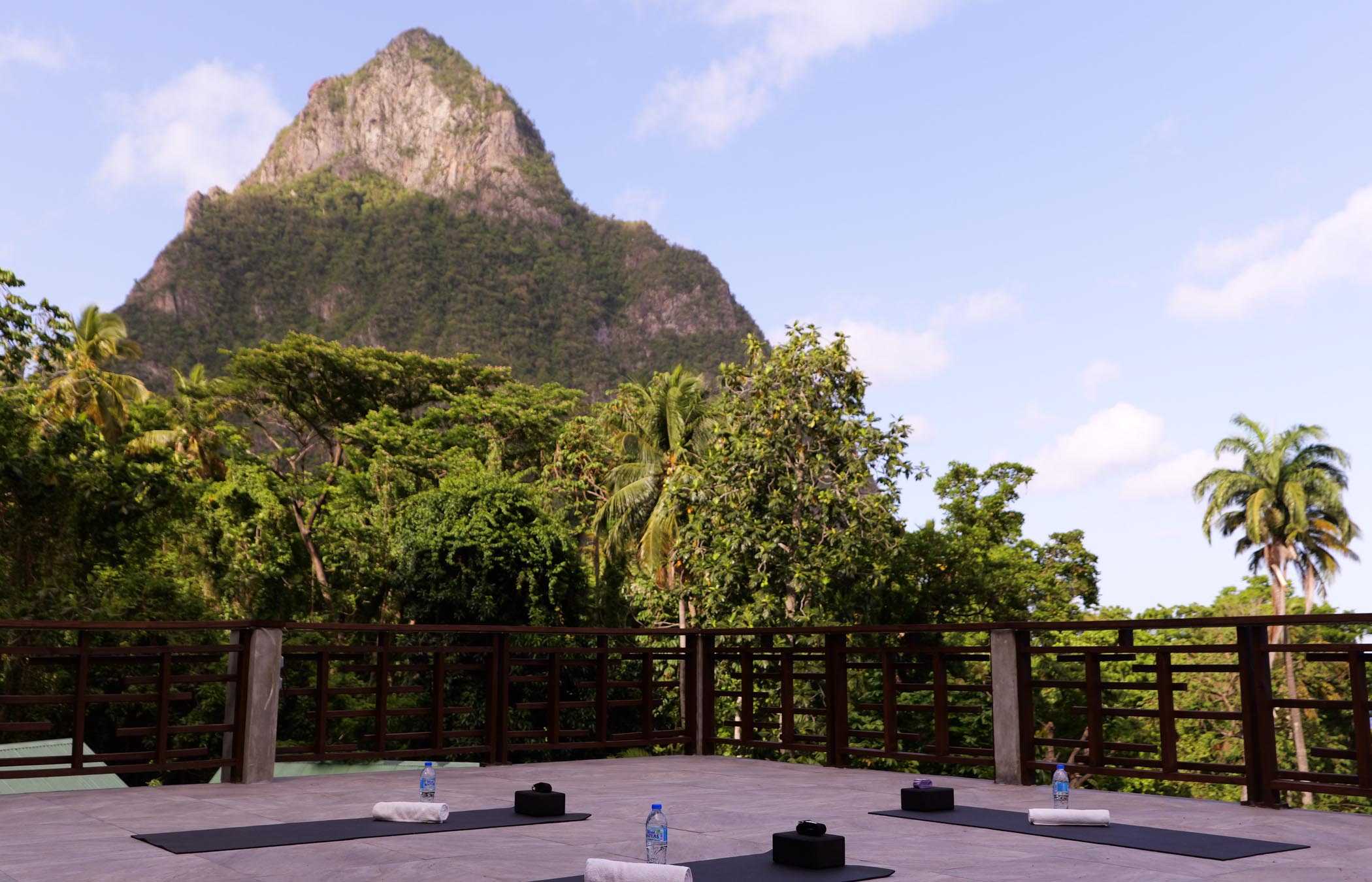 Yoga Mats with Pitons in the Background